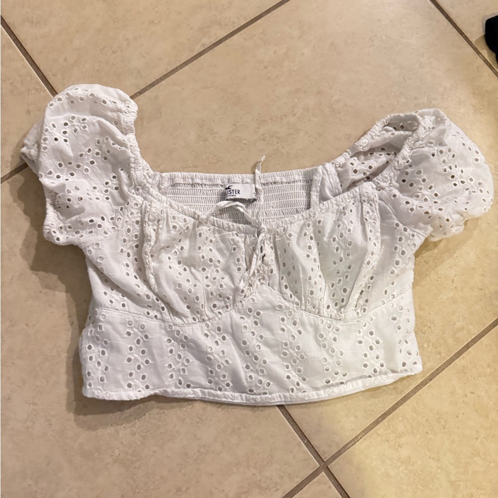 Hollister White Flutter Sleeve Smocked Crop Blouse
